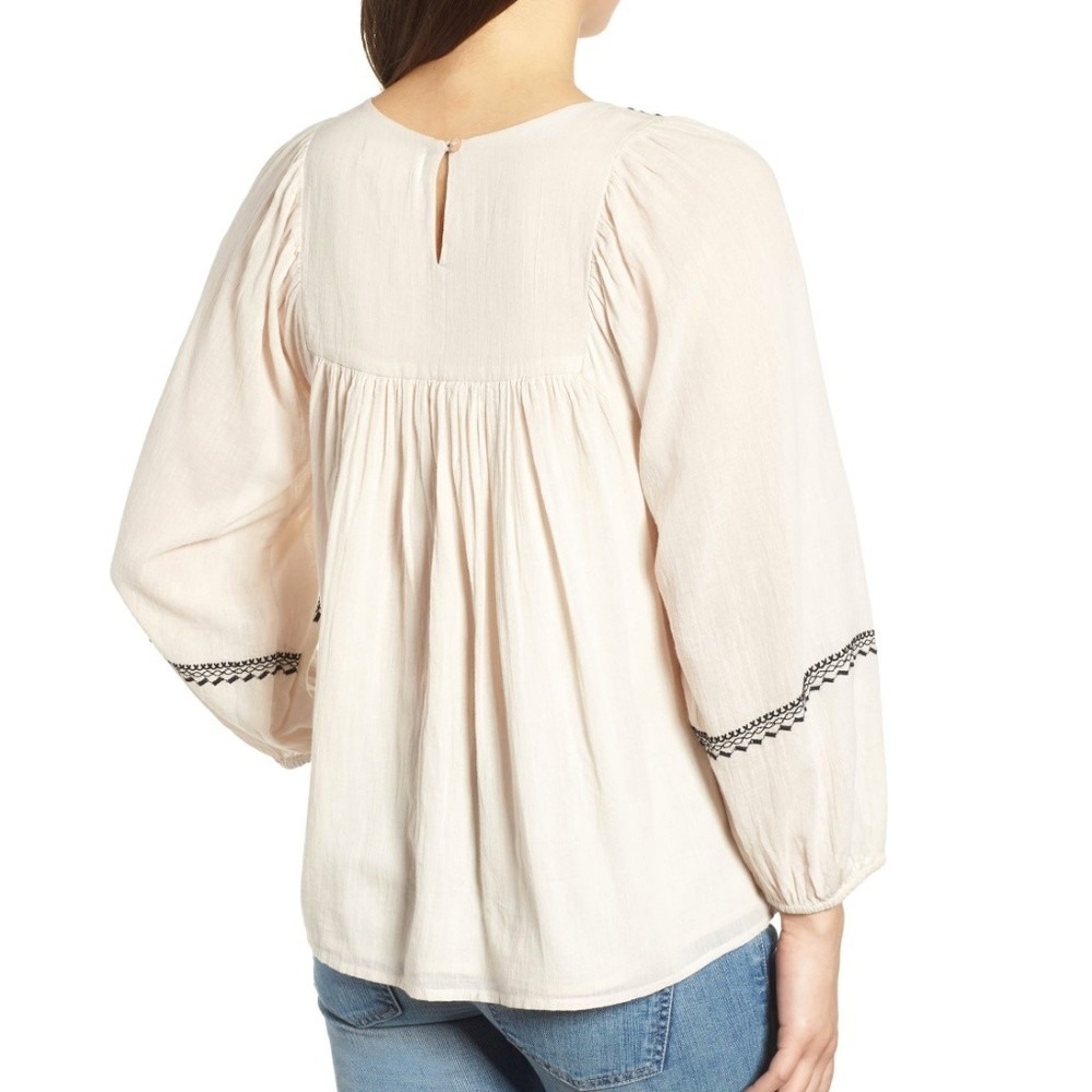 Velvet by Graham & Spencer 100% Cotton Embroidered Peasant Ivory Blouse Top Med - Picture 8 of 12